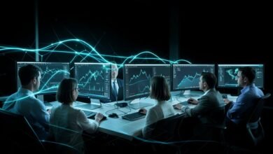 Equipo de TI revisando paneles de seguridad en varios monitores