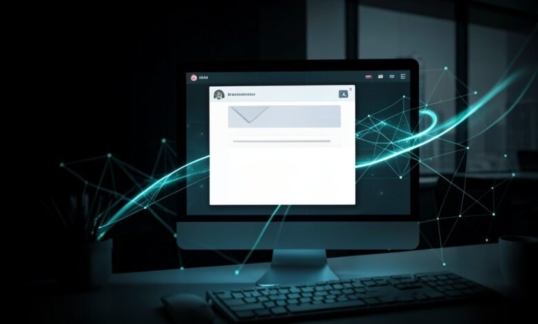 Pantalla de una bandeja de correo con un mensaje sospechoso en una oficina