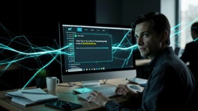 Pantalla de computadora con una ventana emergente sospechosa que pide ejecutar un comando de PowerShell