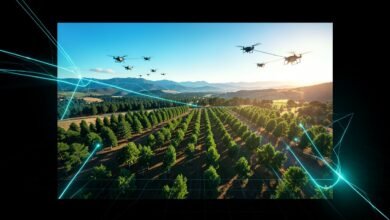 Vista aérea de un bosque de araucarias en la Patagonia argentina con un dron sobrevolando