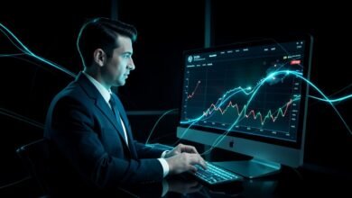 Equipo de un banco revisando paneles de ventas digitales en una pantalla