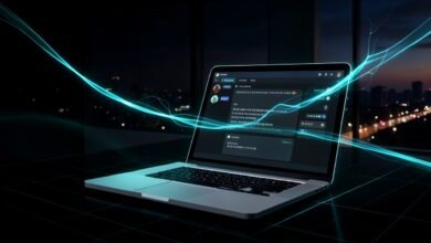 Pantalla de un asistente de IA con selector de modelos sobre un escritorio de trabajo