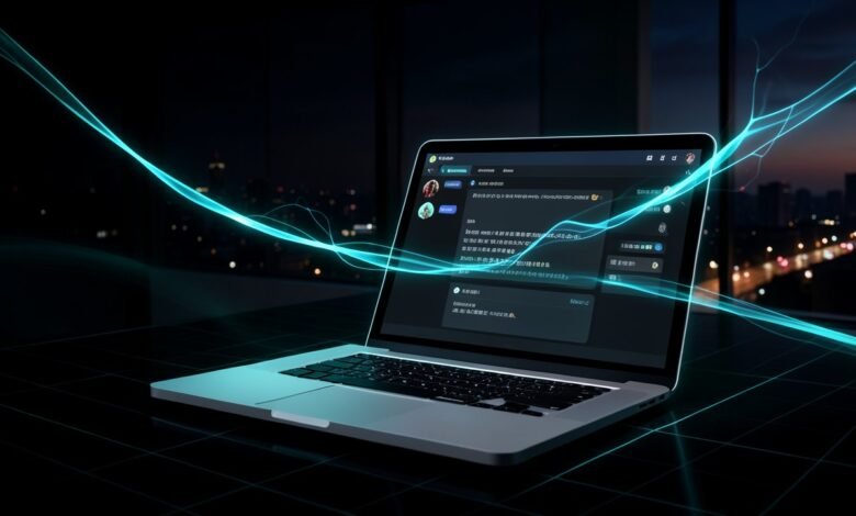Pantalla de un asistente de IA con selector de modelos sobre un escritorio de trabajo